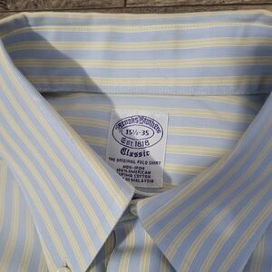 Brooks Brothers Mens Button Down Shirt 15.5-35 Original Polo Blue Stripe